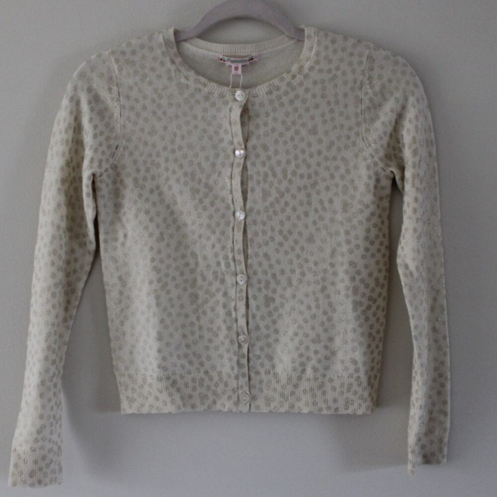 NWT Bonpoint Cashmere Long Sleeve Button‎ Front Cardigan Sweater Off White Gold